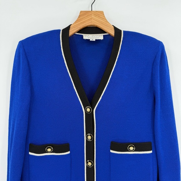 St. John Collection Royal Blue Santana Knit Button Up Sweater Cardigan Size M - Picture 4 of 10